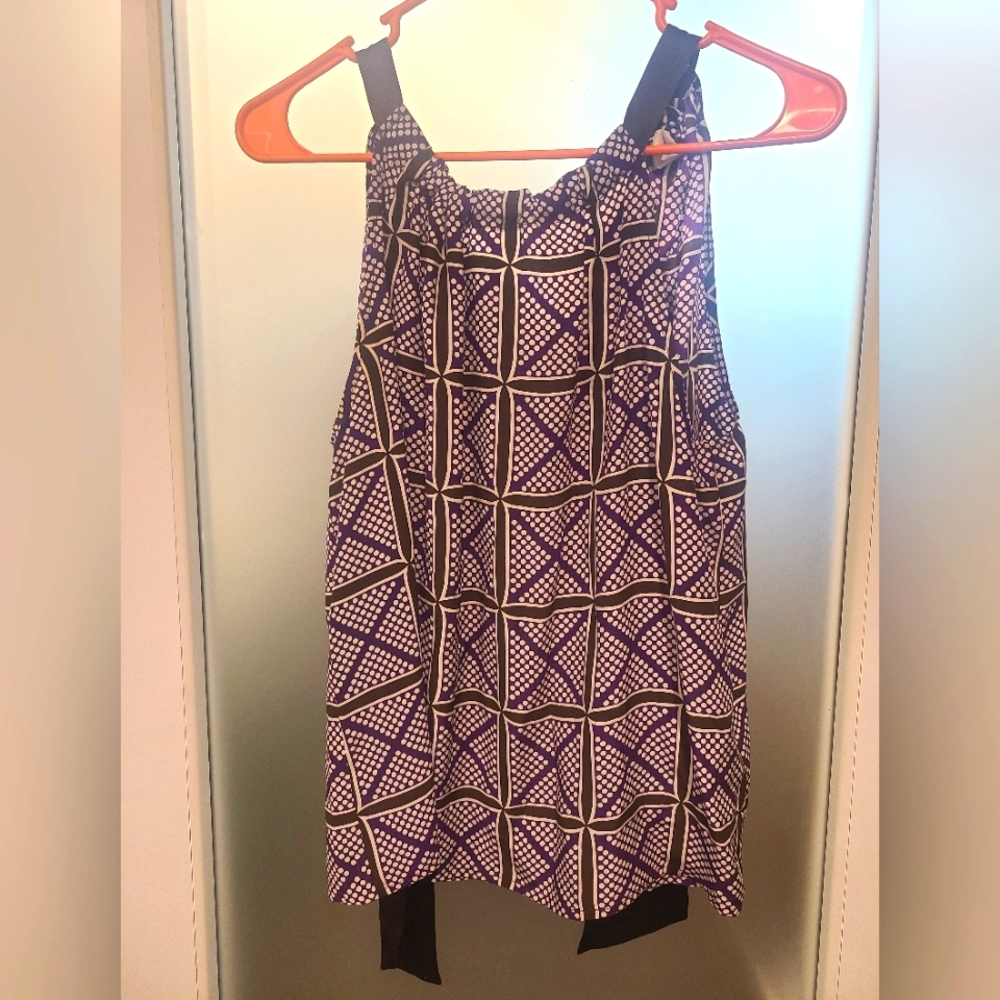 J Crew Geometric Purple and Brown Tie Neck Halter Tank Top